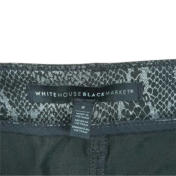 {WHBM} Mid Rise Midi Black Gray Metallic Animal Snakeskin Coated Denim Skirt - Picture 3 of 4